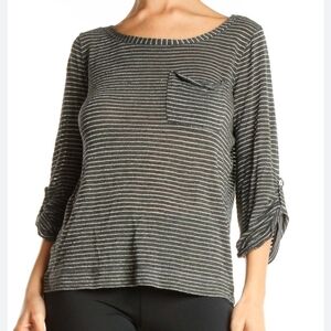 Splendid Striped Metallic Thread Striped Top Lightweight Sheer S Made in USA